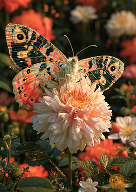 Colorful Butterfly on a Dahlia Flower