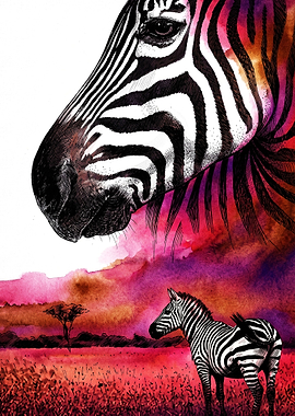 Artistic Zebra Portrait and Savannah Landscape