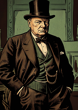 Winston Churchill Vintage Comic Portrait