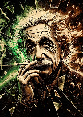 Albert Einstein Shattered Glass Portrait