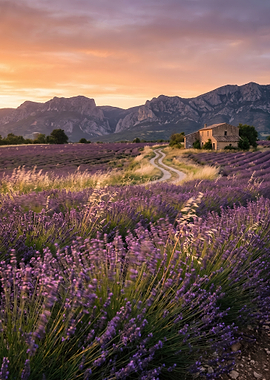 Lavender Field at Sunset in Provence