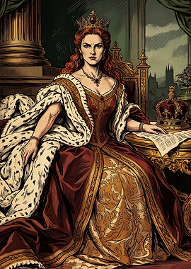 Regal Queen in Crimson Robes