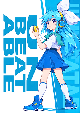 Anime Girl unbeatable with Headphones and Music