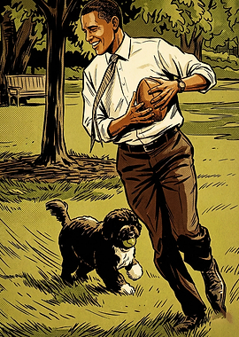 Barack Obama Playing with Dog