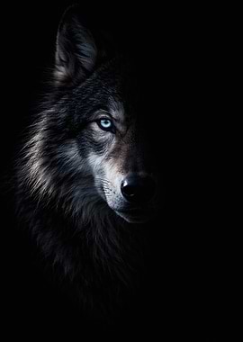 Intense Blue-Eyed Wolf Portrait