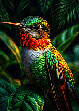 Vibrant Hummingbird in Lush Foliage