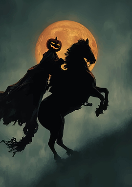 Headless Horseman Silhouette Under Full Moon