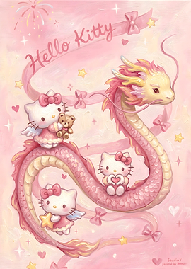Hello Kitty and Pink Dragon Illustration