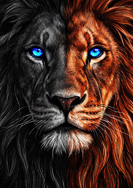 Dual Tone Lion with Blue Eyes