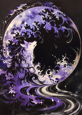 Mystical Wolf and Celestial Moon