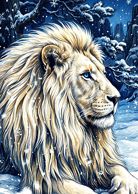 Majestic White Lion in Winter
