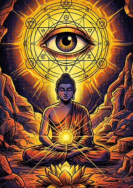 Meditating Buddha with Sacred Geometry