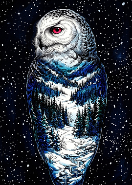 Double Exposure Snowy Owl Winter Forest
