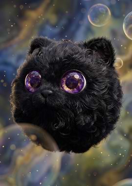 Floating Fluffy Black Cat Sphere