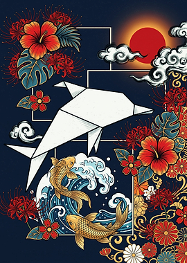 Origami Dolphin and Koi Fish Art