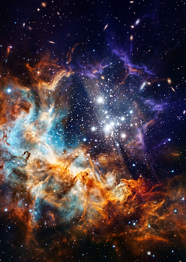 Vibrant Cosmic Nebula and Star Cluster