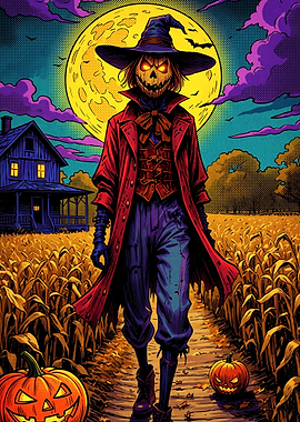 Spooky Scarecrow in Cornfield