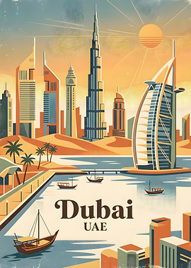 Vintage Style Dubai Travel Poster