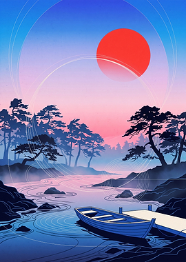 Serene Japanese Landscape with Boat