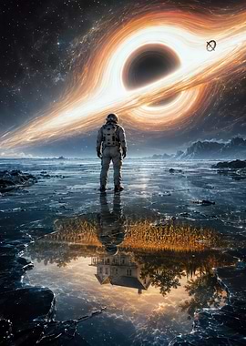 Astronaut Standing Before Gargantua Black Hole