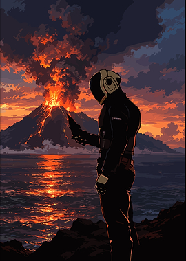 Astronaut Watching Volcanic Eruption