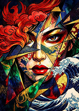 Abstract Japanese Portrait with Phoenix