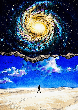 Surreal Galaxy Above Desert Landscape