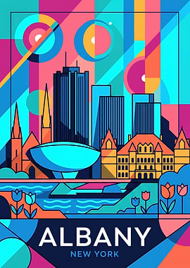 Colorful Geometric Albany New York Poster