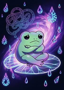 Sad Cosmic Frog on Lily Pad
