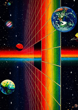 Retro Futuristic Rainbow Space Grid