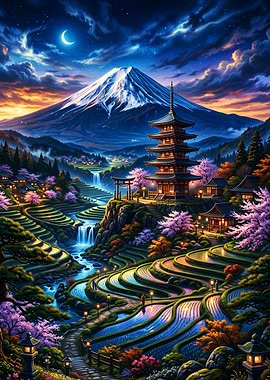 Moonlit Fuji Valley