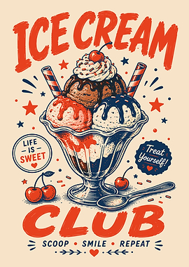 Ice Cream Club Vintage Poster