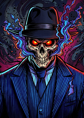 Neon Skull Gangster in Fedora