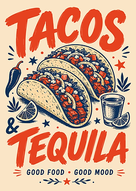 Tacos and Tequila Retro Poster