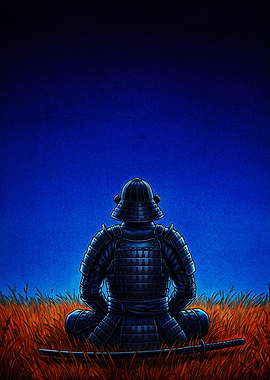 Samurai Meditating in Golden Field