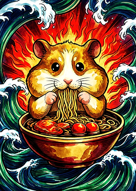 Cute Hamster Eating Ramen Noodles