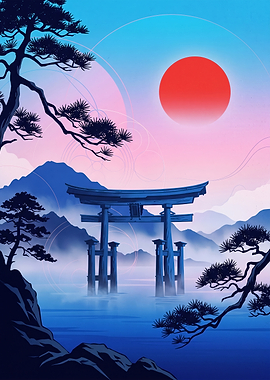 Torii Gate at Sunset Landscape