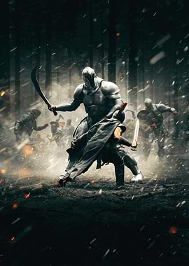 Epic Warrior Battle in Dark Forest