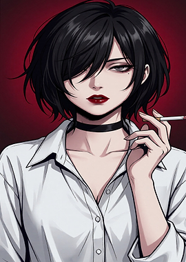 Anime Girl with Cigarette Portrait