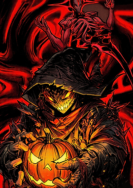 Scarecrow Holding Glowing Jack-o'-lantern