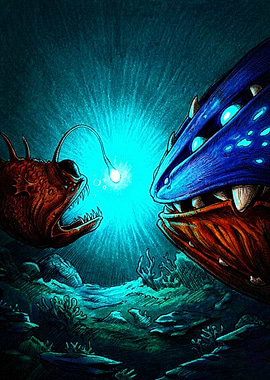 Deep Sea Anglerfish Confrontation