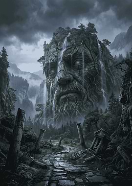 Giant Stone Face Mountain Guardian