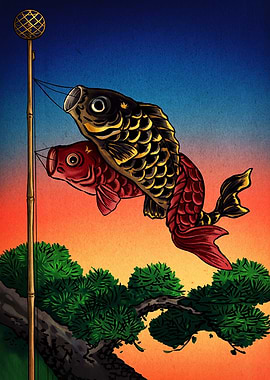 Traditional Japanese Koinobori Carp Streamers