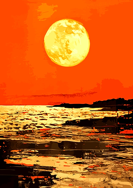 Vibrant Orange Sunset Over Ocean