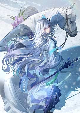 Anime Girl with White Horse