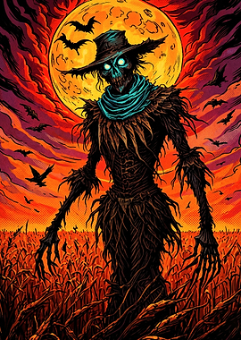 Eerie Scarecrow Under Blood Moon