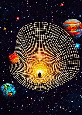 Silhouette Walking Into Cosmic Wormhole