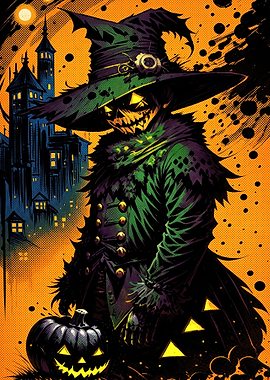 Spooky Halloween Scarecrow Witch Illustration