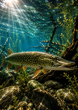 Northern Pike Swimming Underwater