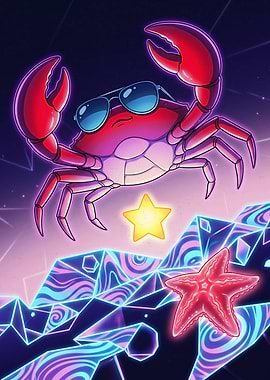 Cool Neon Crab with Star